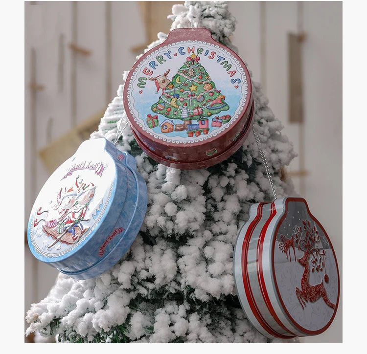 Christmas Candy Gift Packaging Iron/Tin Box Sweet Jar Christmas Tree Hanging Ornament Party Handmade Cookies Decoration