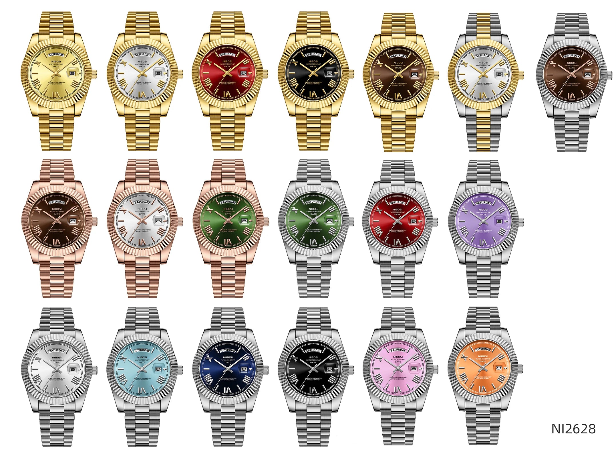 NIBOSI 2628 Luxury Fashion Brand Waterproof Custom OEM ODM Service Auto Date Week Quartz Watch