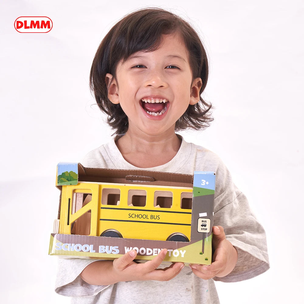 Wooden School Bus Toy Eco Friendly  Wooden School Bus Classic Toys Montessori Education Campus Bus Wooden Toys