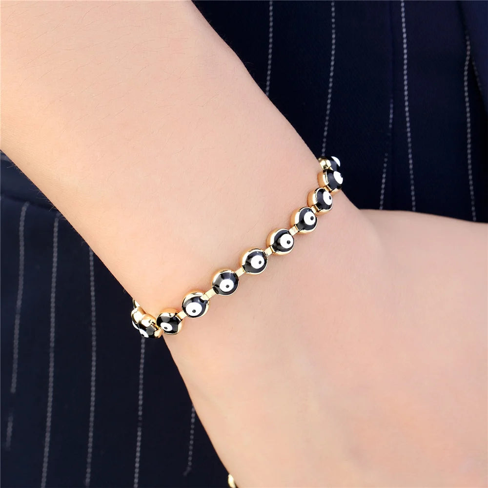 Fashion Lucky Black White Red enamel Eyes Charm Bracelet Eye Beaded Bangle For Women Free Adjustment New Fashion Jewelry Gift