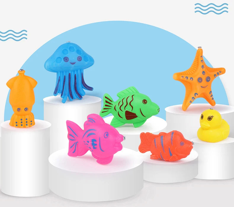 Kids' Fishing Toy Set Play Water Toys for Baby Magnetic Rod and Fish with Inflatable Pool Outdoor Sport Toys for Children