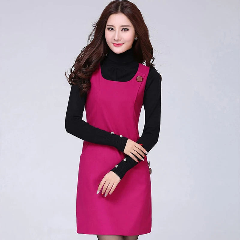 Hot Woolen Dresses Women 2025 Spring Autumn Winter Sleeveless Vest Dress With pocket All-match Lady Plaid Vest Slim Dresses 5XL