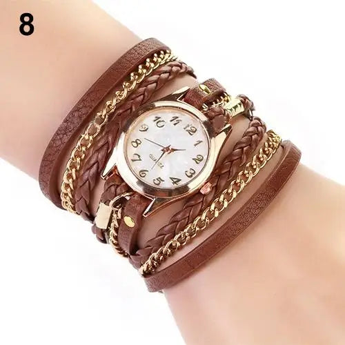 Wrist Watch Women Vintage Multilayer Faux Leather Alloy Braided Bracelet Wrist Watch Jewelry Women Quartz Watch Bracelet