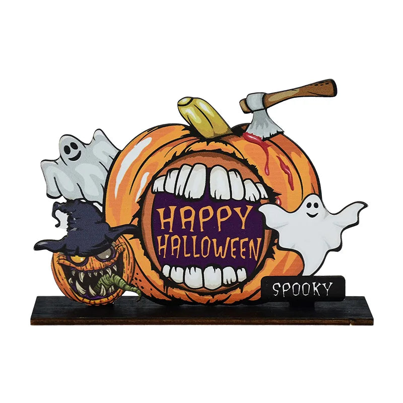 Halloween Wooden Ornaments Pumpkin Ghost Trick or Treat Pendants Halloween Party Decoration for Home Door Hanging Signs Kids Toy