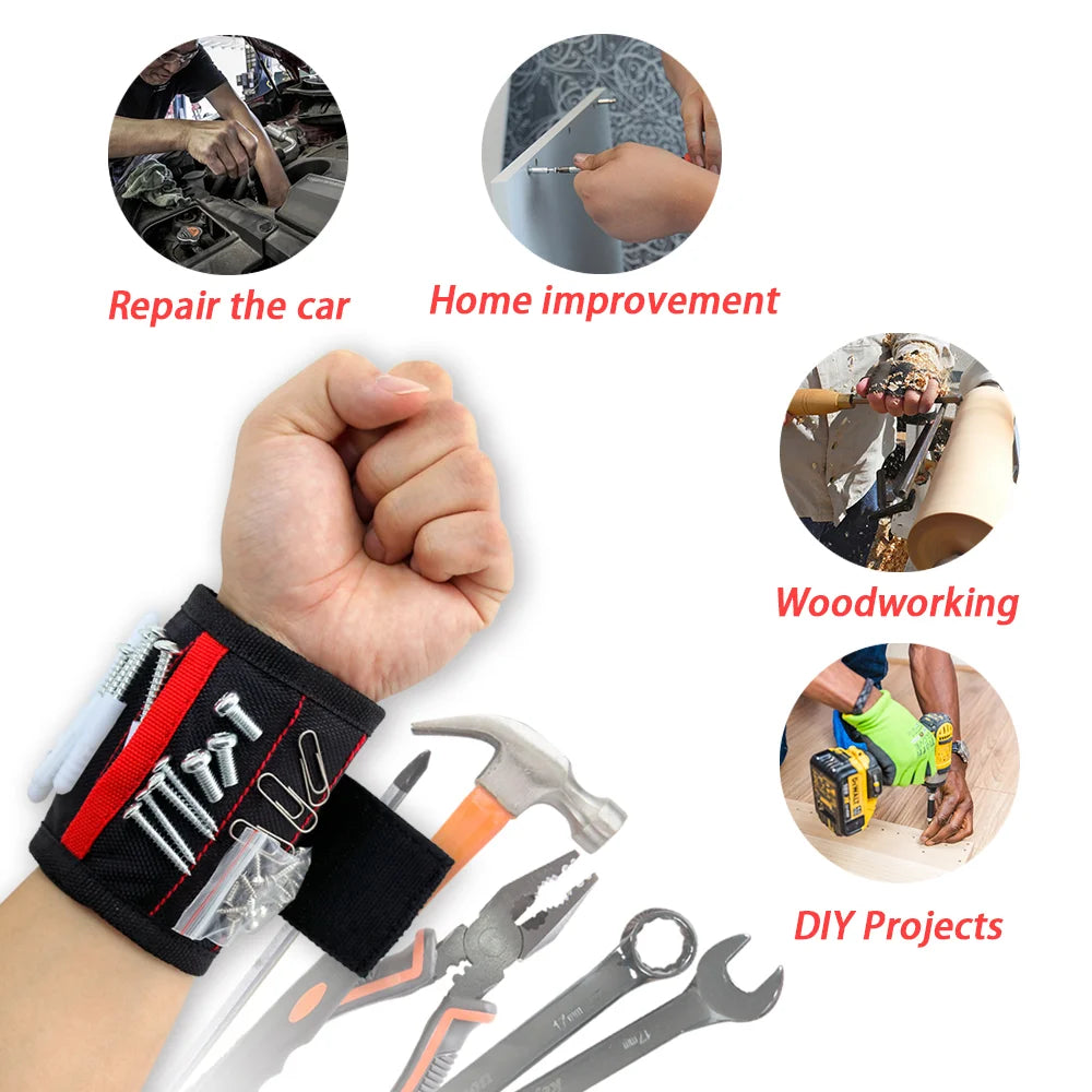 Magnetic Wristband Hand Wraps Tool Bag Adjustable Electrician Wrist Screws Holder Belt Bracelet for Tools and Home Improvement