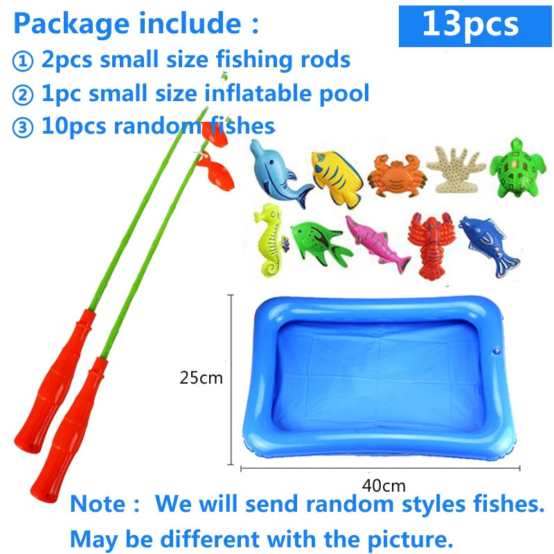 Kids' Fishing Toy Set Play Water Toys for Baby Magnetic Rod and Fish with Inflatable Pool Outdoor Sport Toys for Children