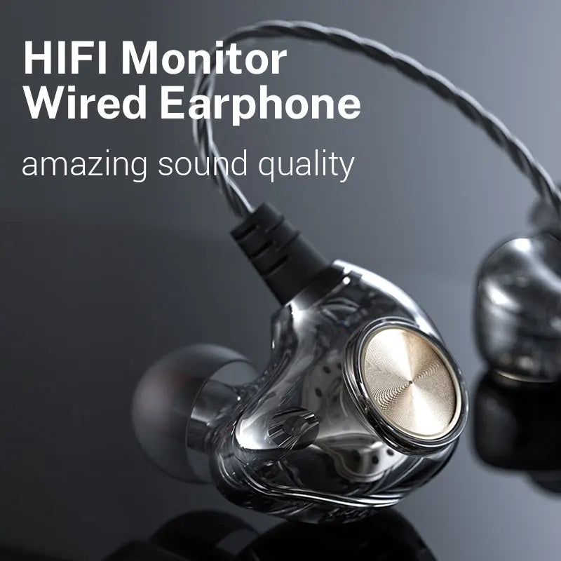 Wired Headphones with Microphone In Ear Monitor Earbuds Metal Bass HiFi Earphone Dual Drive Sport Noise Cancelling Headset