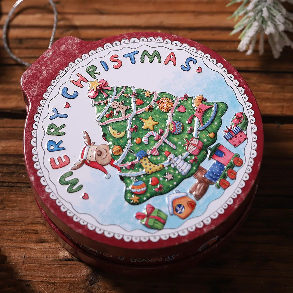 Christmas Candy Gift Packaging Iron/Tin Box Sweet Jar Christmas Tree Hanging Ornament Party Handmade Cookies Decoration