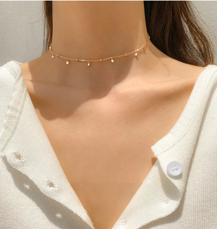 Choker Necklaces for Women Real 925 Sterling Silver Geometric irregular Round Necklaces Clavicle Chain Cute Jewelry Accessories