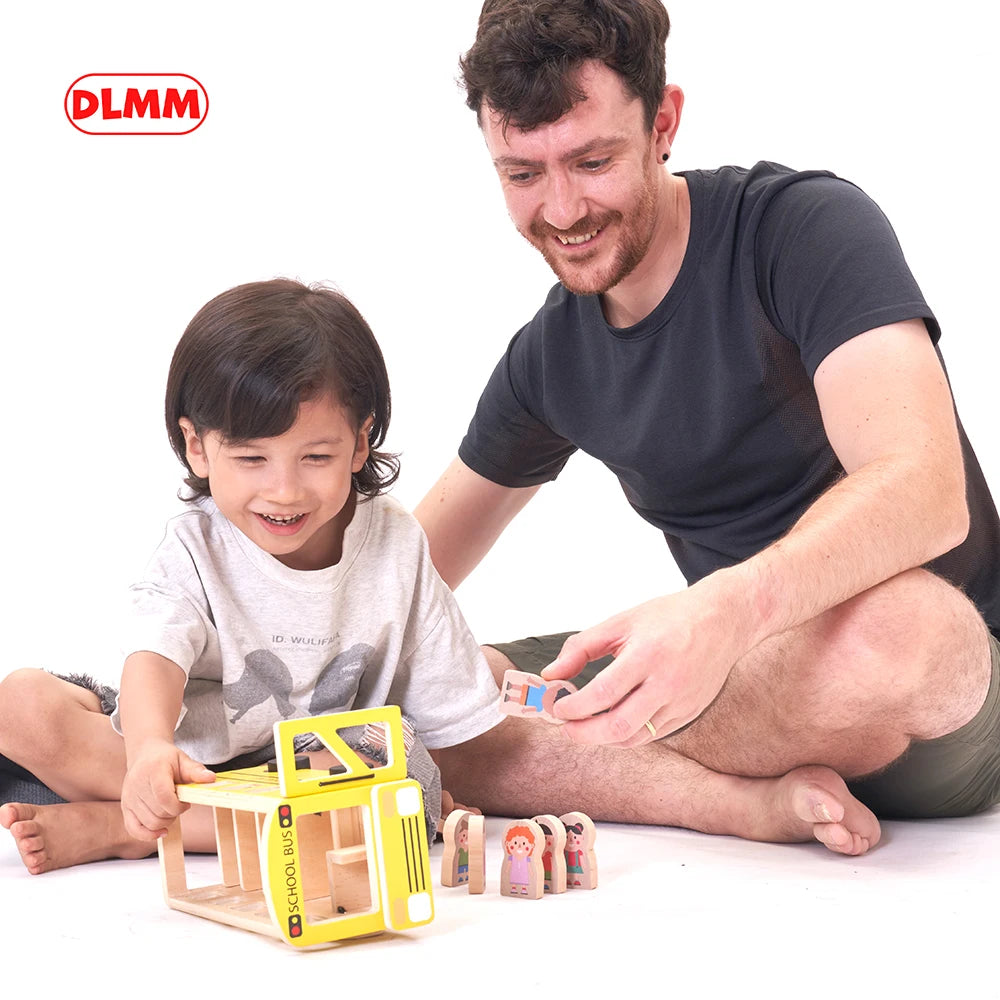 Wooden School Bus Toy Eco Friendly  Wooden School Bus Classic Toys Montessori Education Campus Bus Wooden Toys