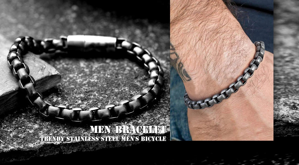 Stainless Steel Bracelet Men Vintage Hand Chain Punk Motorcycle Accessories boy Jewelry Retro Metal Charm Bracelets Friends Gift