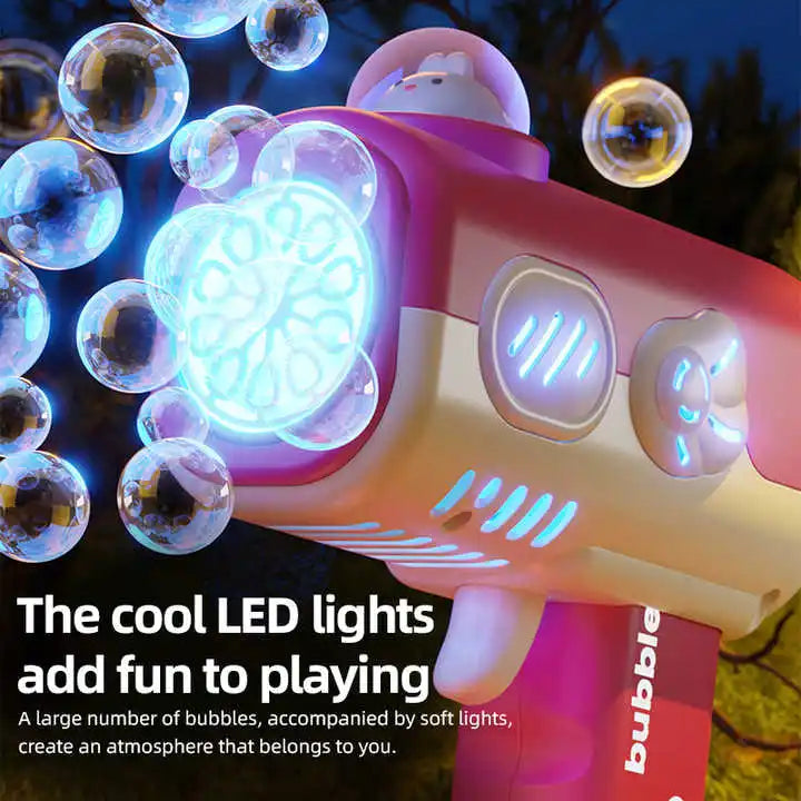 Kids Summer New Plastic LED Light Animal Cartoon Soap Bubble Gun Electric Gatling Toy