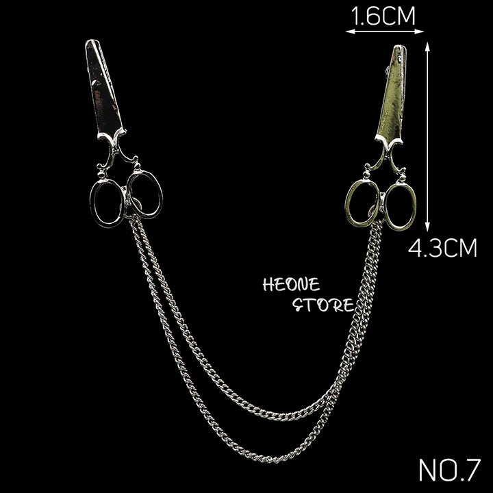 Golden Men Women Tassel Chain Lapel Pin Brooch Wings Crown Sword Scissors Retro Men Gift Wedding Banquet Daily Wear Accessories