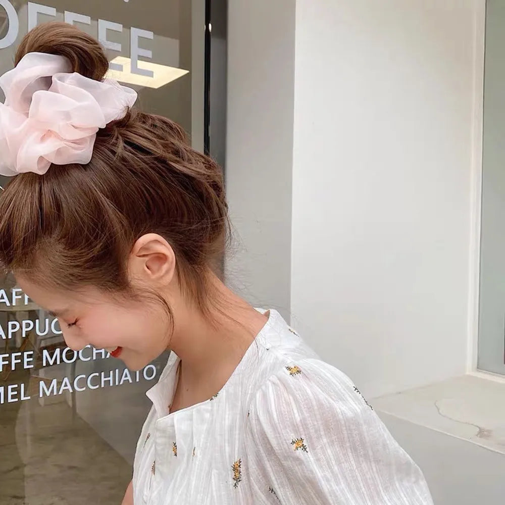2020Korean Big Size Organza Hair Scrunchies For Women Elastic Hair Bands Girl Headwear Ponytail Holder Hair Tie Hair Accessories