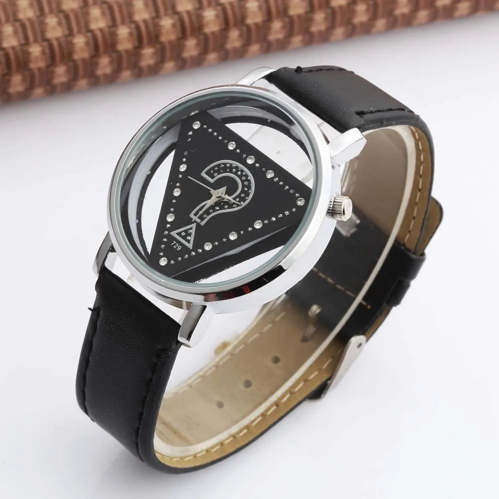 Womage Women Watches Ladies Watches Fashion Triangle Watches Women Transparent  Watches Quartz Wristwatches Leather reloj mujer