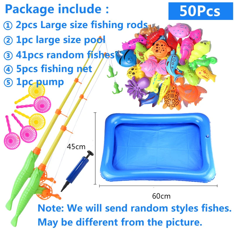 Kids' Fishing Toy Set Play Water Toys for Baby Magnetic Rod and Fish with Inflatable Pool Outdoor Sport Toys for Children