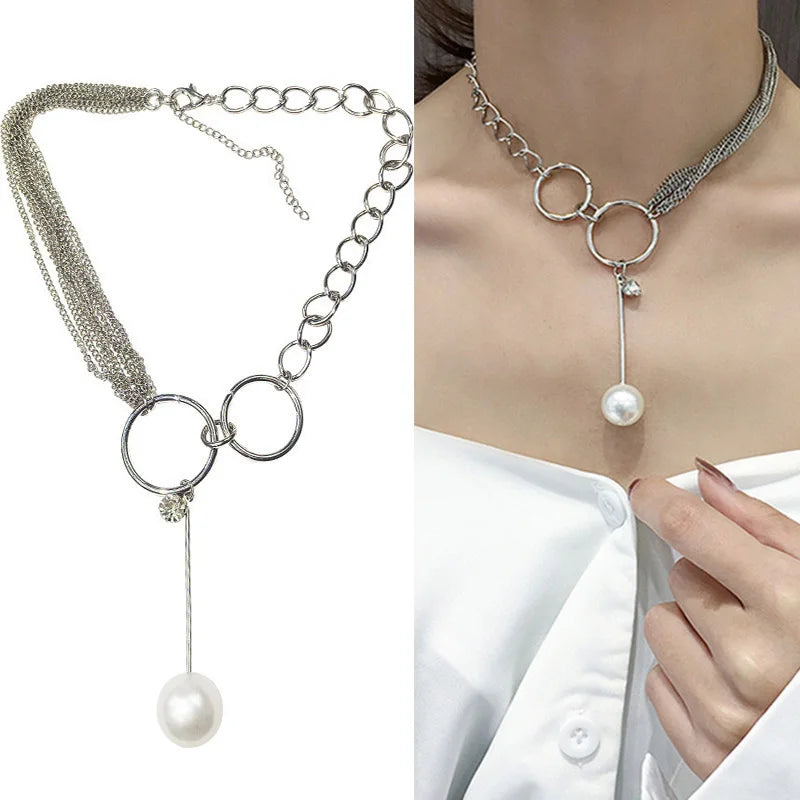 New Korean Pearl Necklaces for Women Gold Color Link Chain Choker Fashion Neck Accessories Elegant Collar bijoux femme