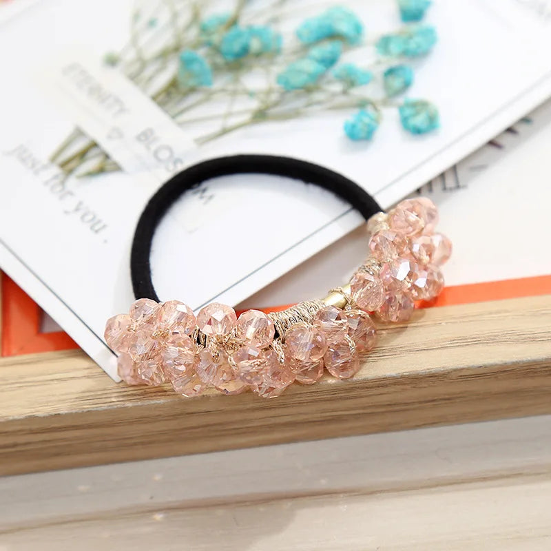 Cute Woman Big Pearl Rhinestone Elastic Hair Ties Luxury Hairband Scrunchies Girls Ponytail Holders Rubber Band Hair Accessories