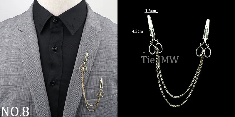 Man Brooch Cross Suit Tassel Chain Lapel Pin Suit Shirt Collar Brooch Badge Retro Pins Wedding Party Dance Neckwear Accessories