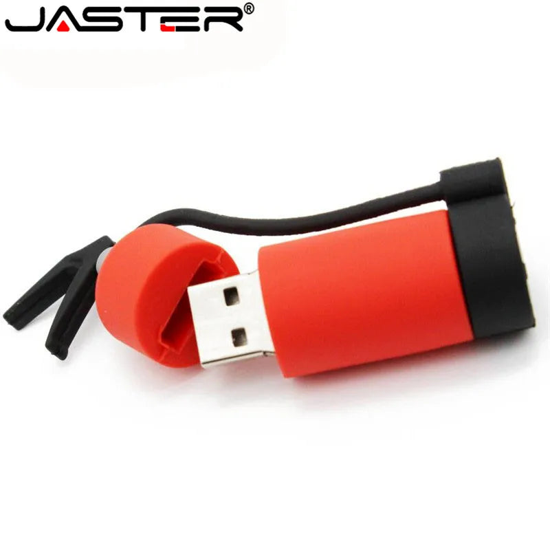 JASTER Cartoon Fire Extinguisher USB 2.0 Flash Drive 128GB Cute Silicone Memory Stick 64GB Gifts For Children Pen Drive 32GB 8GB