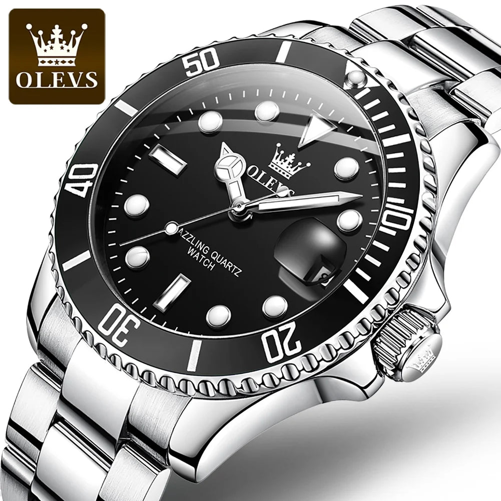 Fashion Business Men WristWatch OLEVS Brand 5885 Stainless Steel Strap Quartz Waterproof Analog Watch for Men