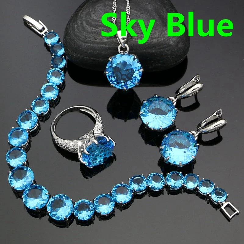 Punk Silver Jewellery Silver 925 Jewelry Sets for Women Black Cubic Zirconia Earrings/Pendant/Necklace/Ring/Bracelet