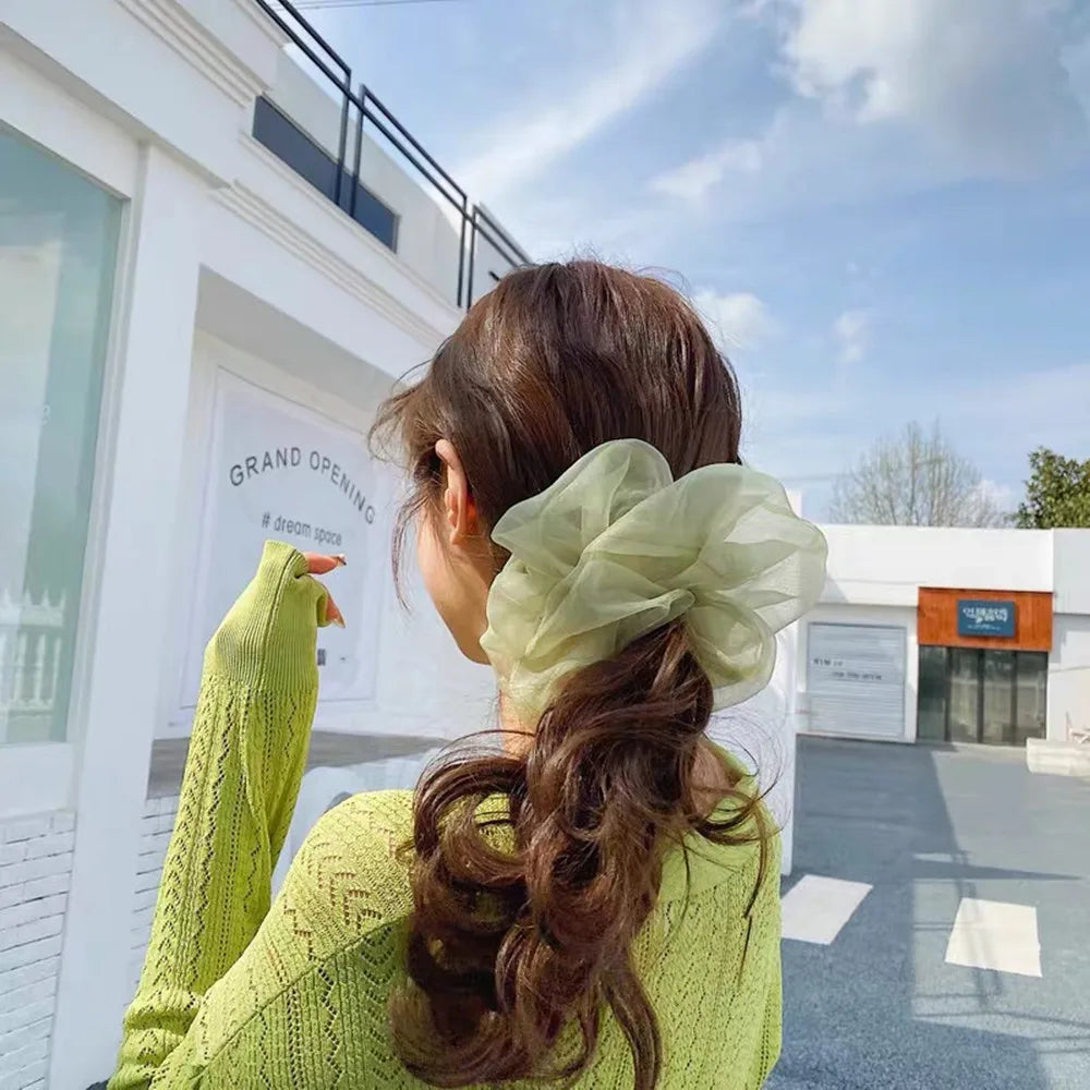 2020Korean Big Size Organza Hair Scrunchies For Women Elastic Hair Bands Girl Headwear Ponytail Holder Hair Tie Hair Accessories