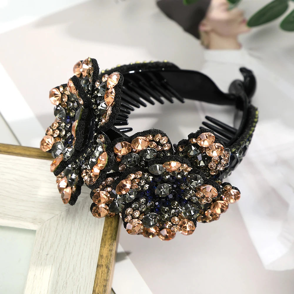 AWAYTR Women Flower Hair Clips Claw Rhinestone Ponytail Hair Accessories Hairpins Ladies Headbands Girls Ornaments Barrettes