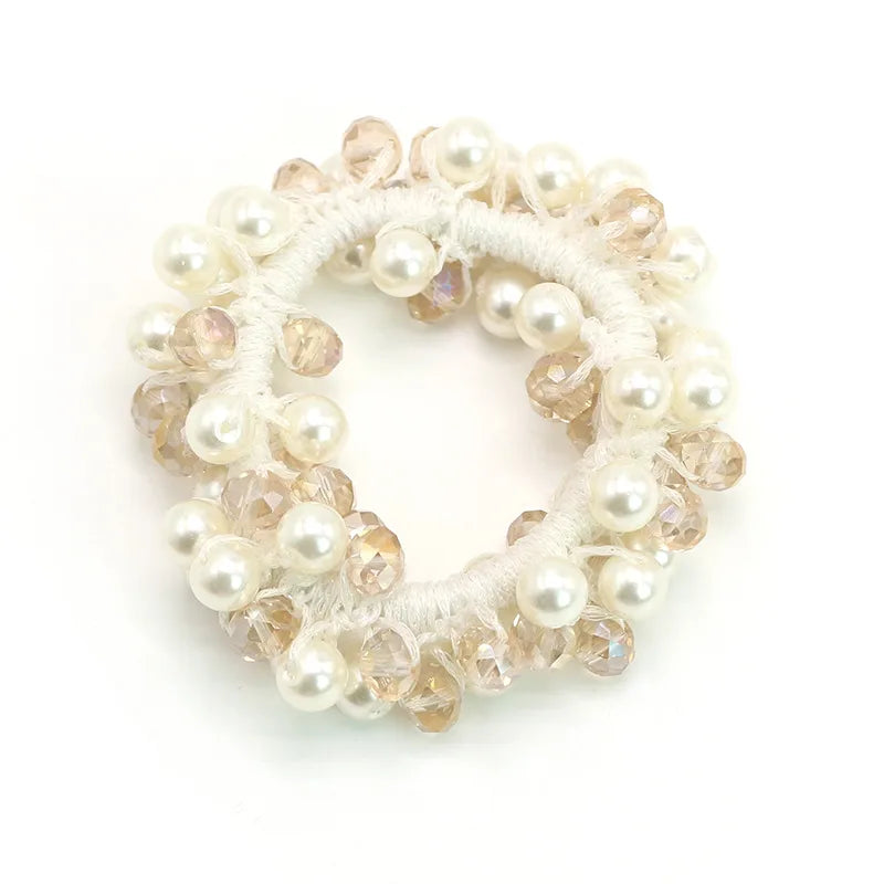 Cute Woman Big Pearl Rhinestone Elastic Hair Ties Luxury Hairband Scrunchies Girls Ponytail Holders Rubber Band Hair Accessories
