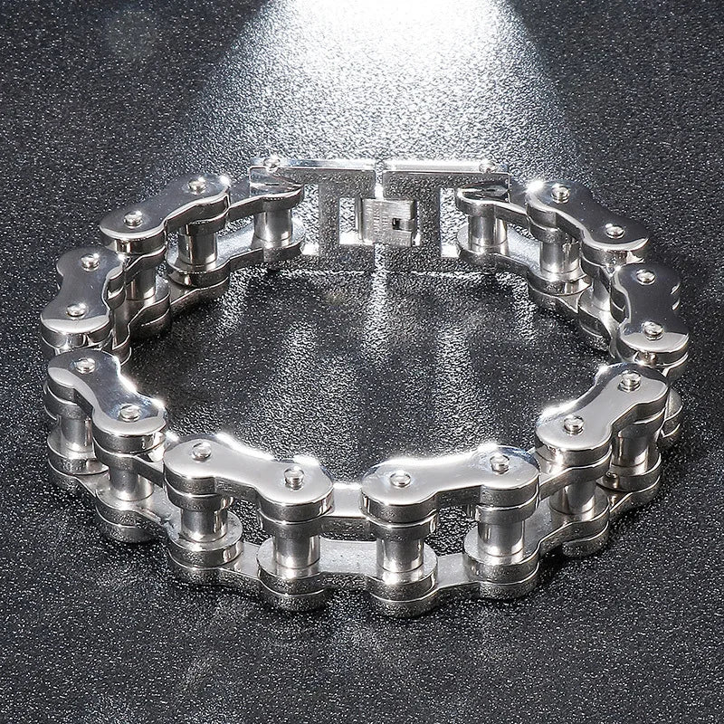 Trendy men's fashion accessories stainless steel bracelet Simple and versatile motorcycle bicycle chain men's jewelry