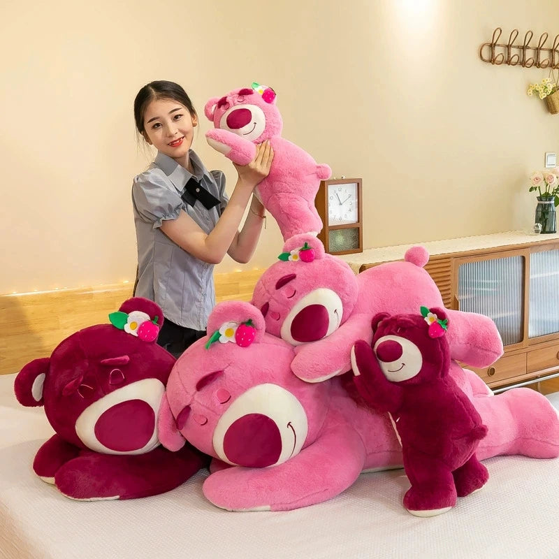 Kawaii Bear Strawberry Super Soft Plush Toy Washed Techniques for Sofa Bedroom Stuffed Animal Kids Girls Friends Festivals