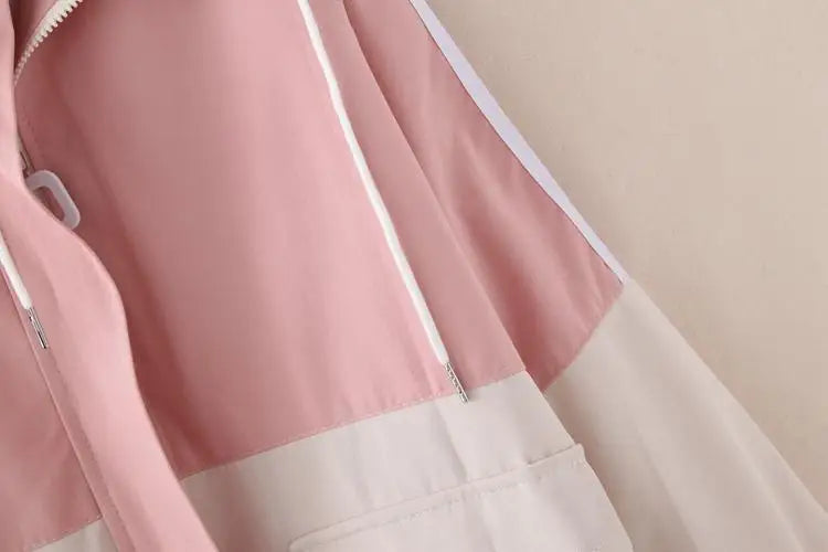 Windbreaker Jacket Women 2025 Spring Women Hooded Jacket Coats Zipper Trench Patchwork Woman Basic Casual Femme Jaqueta Feminina