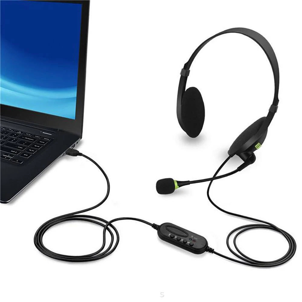 USB Interface Headset Gaming Laptop PC Earplugs Noise Reduction Stereo Wired Headset With Microphone