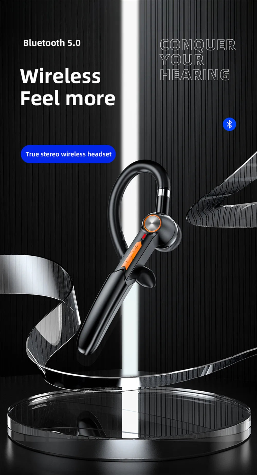 HiFi Earphones Bluetooth Headphones Handsfree Wireless Headset Business Headset Drive Call Sports Earphones for Smartphone