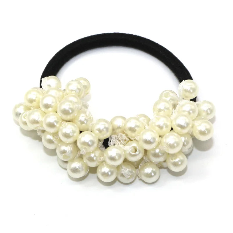Cute Woman Big Pearl Rhinestone Elastic Hair Ties Luxury Hairband Scrunchies Girls Ponytail Holders Rubber Band Hair Accessories