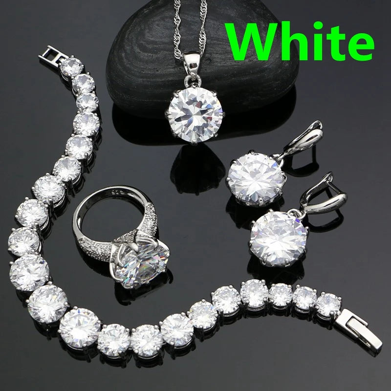 Punk Silver Jewellery Silver 925 Jewelry Sets for Women Black Cubic Zirconia Earrings/Pendant/Necklace/Ring/Bracelet