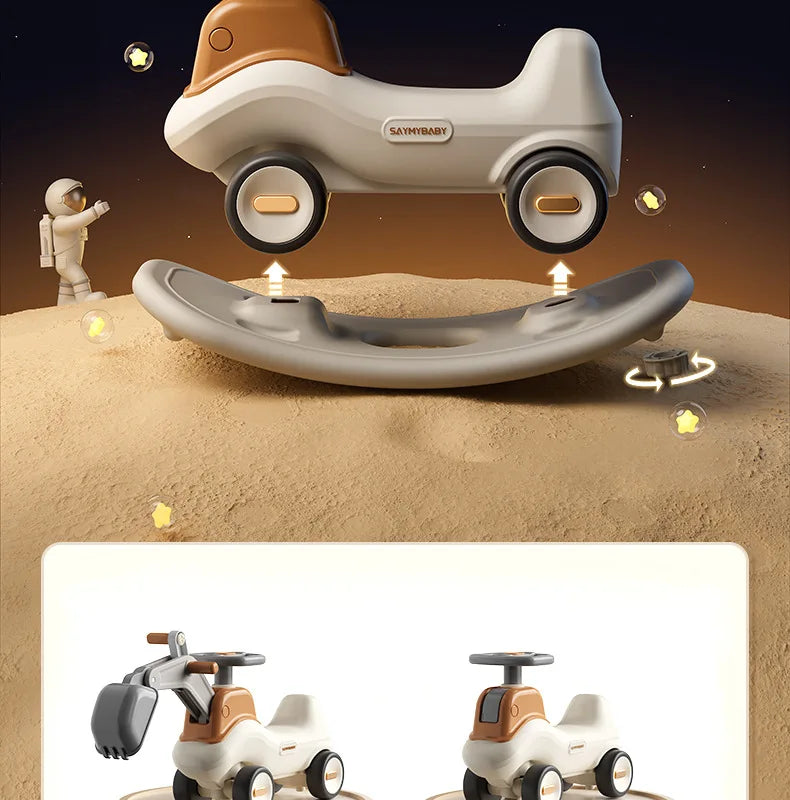 Four-in-One Multifunctional Ride-On Toy for Kids Excavator Rocking Horse Baby Yo-Yo Car with Battery Power Unisex Plastic Toy