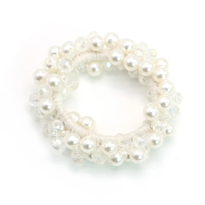Cute Woman Big Pearl Rhinestone Elastic Hair Ties Luxury Hairband Scrunchies Girls Ponytail Holders Rubber Band Hair Accessories