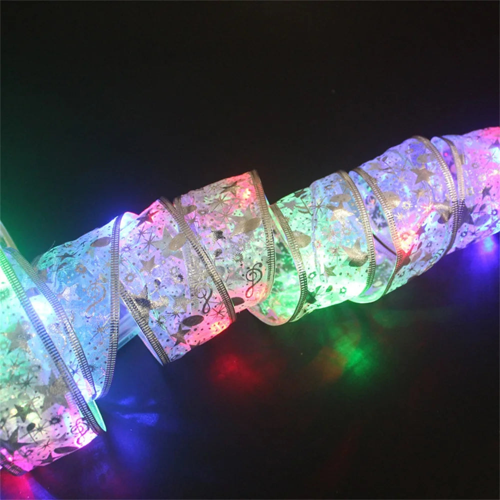 Christmas Decoration LED Ribbon Lights Christmas Tree Ornaments DIY Lace Bows String Lights Navidad Home Decors New Year 2023
