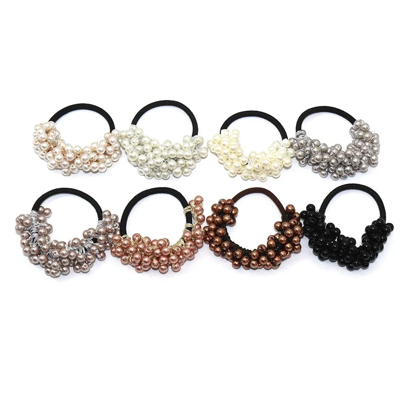 Cute Woman Big Pearl Rhinestone Elastic Hair Ties Luxury Hairband Scrunchies Girls Ponytail Holders Rubber Band Hair Accessories
