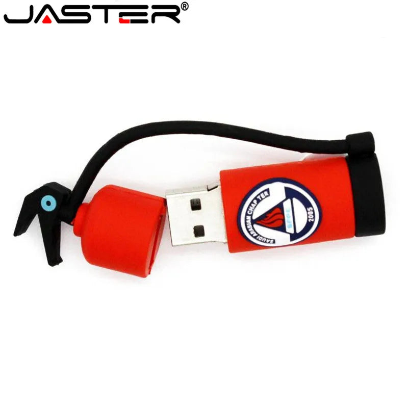 JASTER Cartoon Fire Extinguisher USB 2.0 Flash Drive 128GB Cute Silicone Memory Stick 64GB Gifts For Children Pen Drive 32GB 8GB
