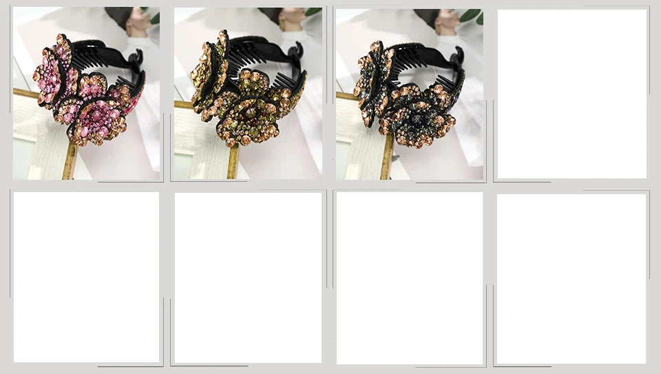 AWAYTR Women Flower Hair Clips Claw Rhinestone Ponytail Hair Accessories Hairpins Ladies Headbands Girls Ornaments Barrettes