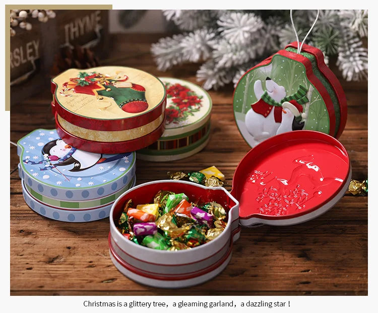 Christmas Candy Gift Packaging Iron/Tin Box Sweet Jar Christmas Tree Hanging Ornament Party Handmade Cookies Decoration