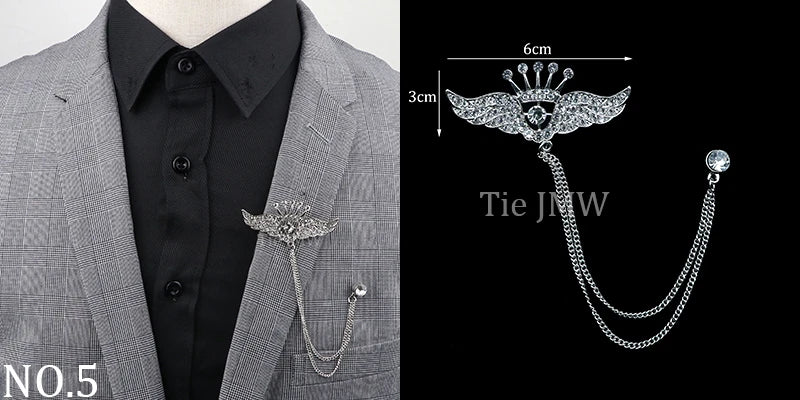 Man Brooch Cross Suit Tassel Chain Lapel Pin Suit Shirt Collar Brooch Badge Retro Pins Wedding Party Dance Neckwear Accessories