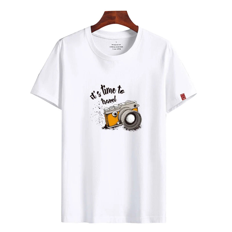 Mens T Shirts 2025 Male Summer Cotton Short Sleeve Fashion  Bottoming Tops Round Neck White Tee Oversized T-shirt Men Clothing