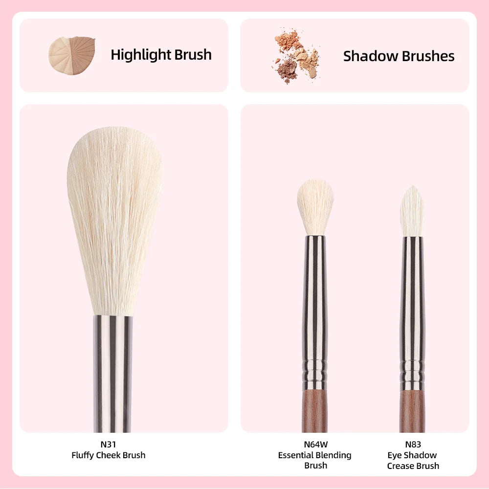 BETHY BEAUTY  Smudge Makeup brushes 3PCS Natural Goat Hair Eyeshadow Detail  and Highlight Blending Beauty Cosmetic Brushes