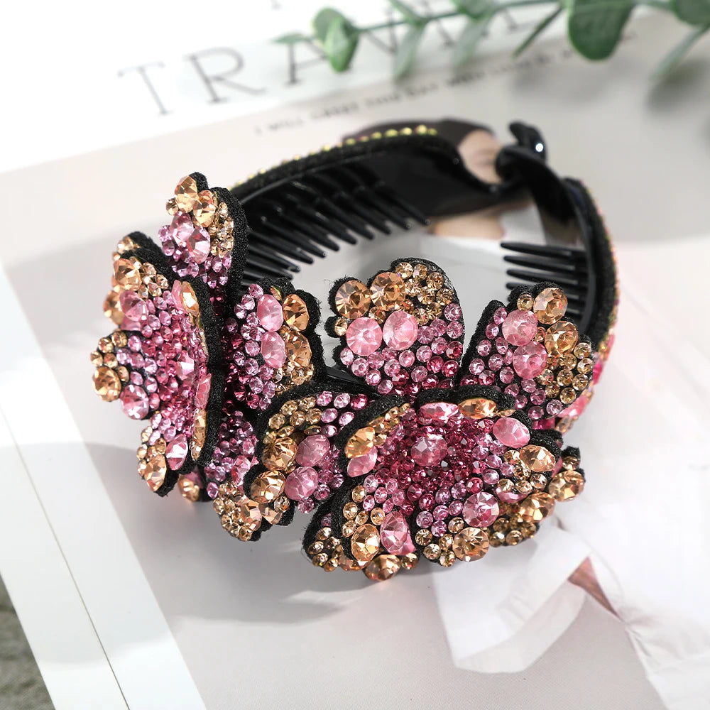 AWAYTR Women Flower Hair Clips Claw Rhinestone Ponytail Hair Accessories Hairpins Ladies Headbands Girls Ornaments Barrettes