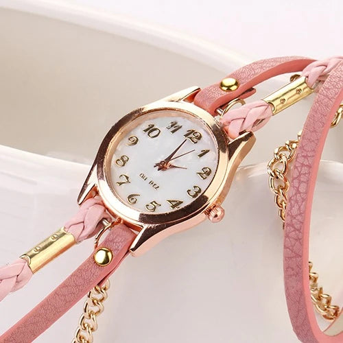 Wrist Watch Women Vintage Multilayer Faux Leather Alloy Braided Bracelet Wrist Watch Jewelry Women Quartz Watch Bracelet
