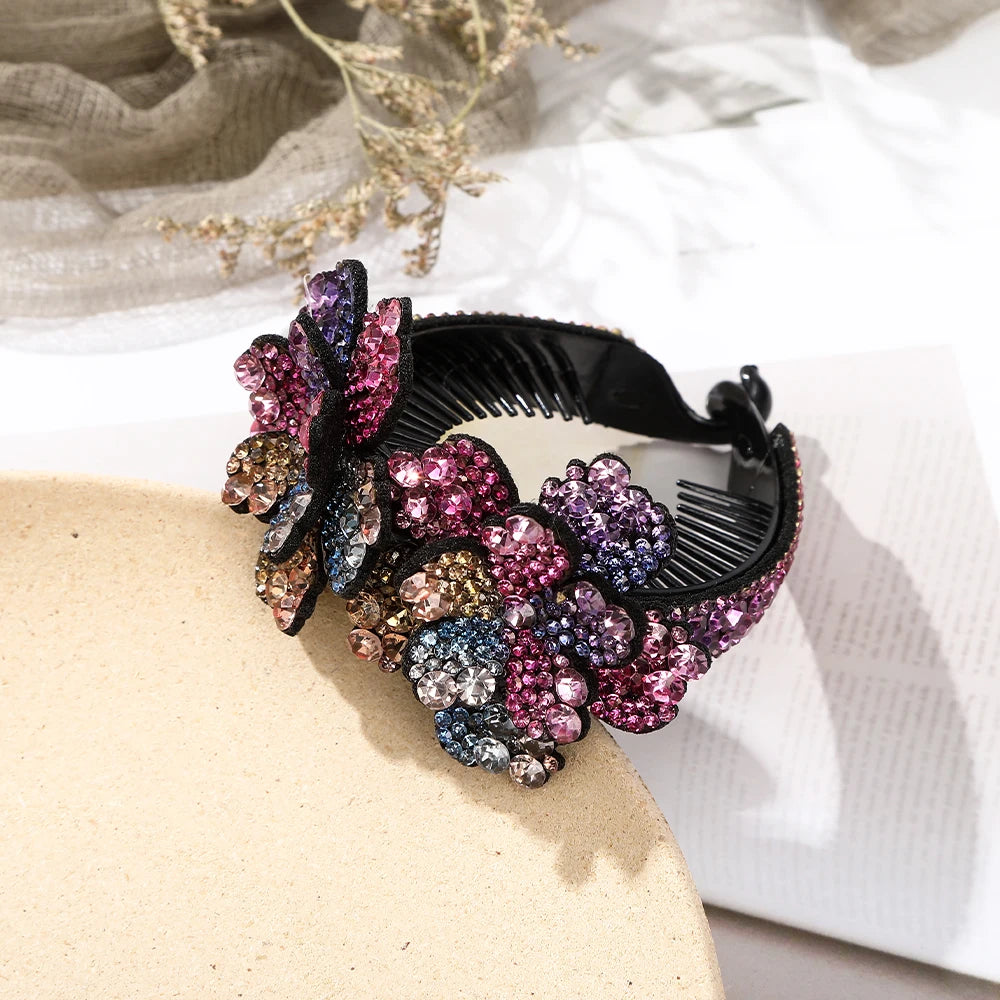 AWAYTR Women Flower Hair Clips Claw Rhinestone Ponytail Hair Accessories Hairpins Ladies Headbands Girls Ornaments Barrettes