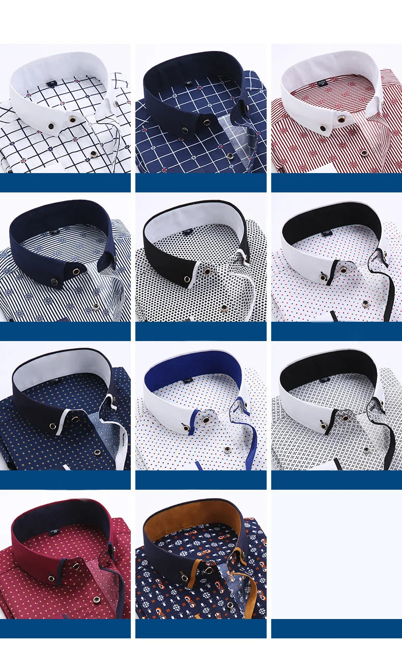 2025 Men Shirt Fashion Formal Shirts for Men Long Sleeved Printed Slim Fit Male Social Business Dress Shirt Drop Shipping MY199